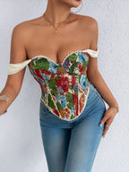 Jacquard Bandeau Top Tie Fish Bones Strapless Bra