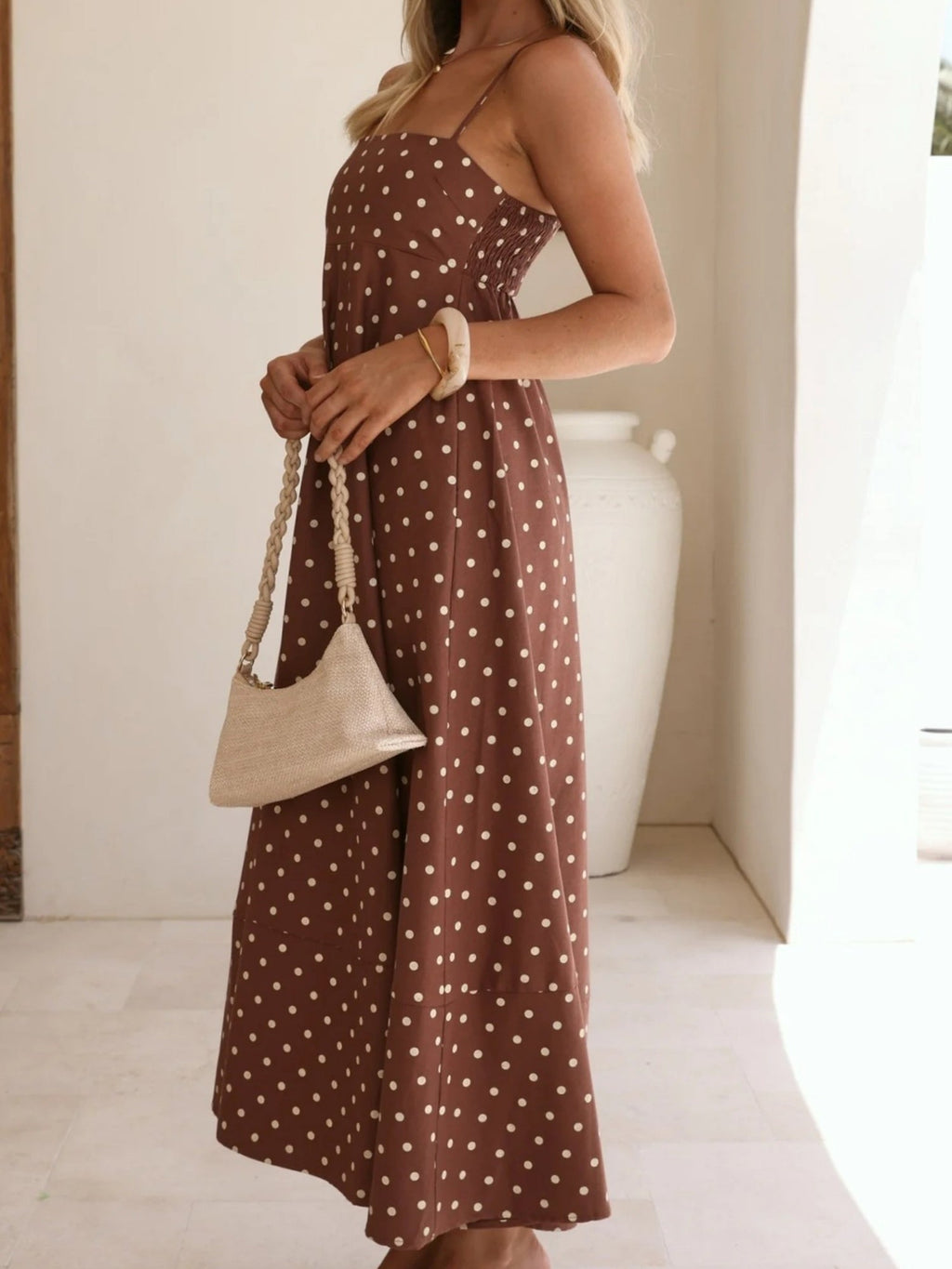 Polka Dots High-waisted Halter Top Large Skirt Maxi Dresses