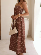 Polka Dots High-waisted Halter Top Large Skirt Maxi Dresses