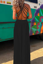 Solid Criss Cross Backless Maxi Cami Dress