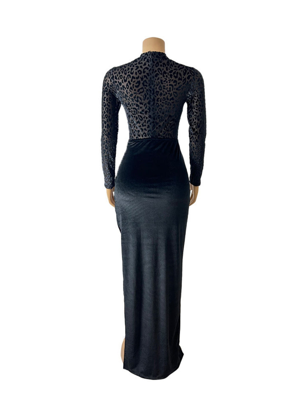 Leopard Print Velvet Sexy See-through Two-piece Set Bodysuit/Pants