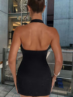 Halter Neck Backless Swing Collar Draped Collar Hip-hugging Backless Hot Diamond Short Dress For Cocktail Party
