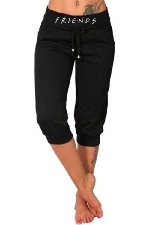 Letter Printed Solid Cropped Pants