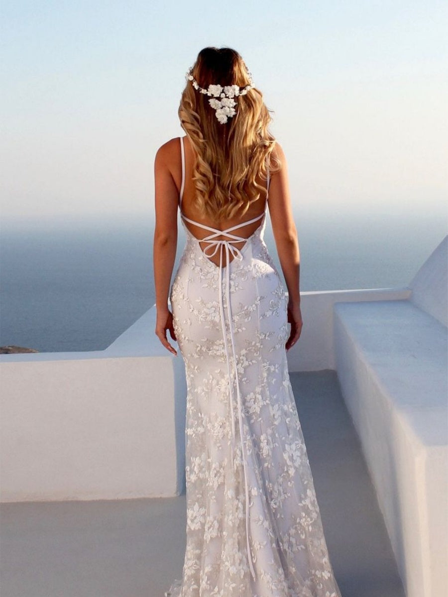 Lace White V-neck Camisoles Formal Dress Maxi Dresses