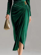 Velvet Cowl Neck Midi Party Dress