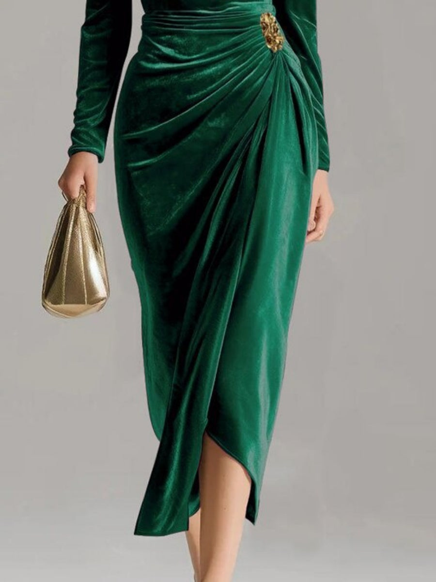 Velvet Cowl Neck Midi Party Dress