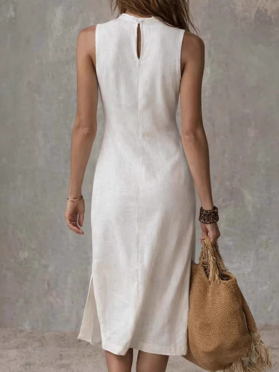 Sleeveless Tank Tops High Slit Temperament Knitting Midi Dresses
