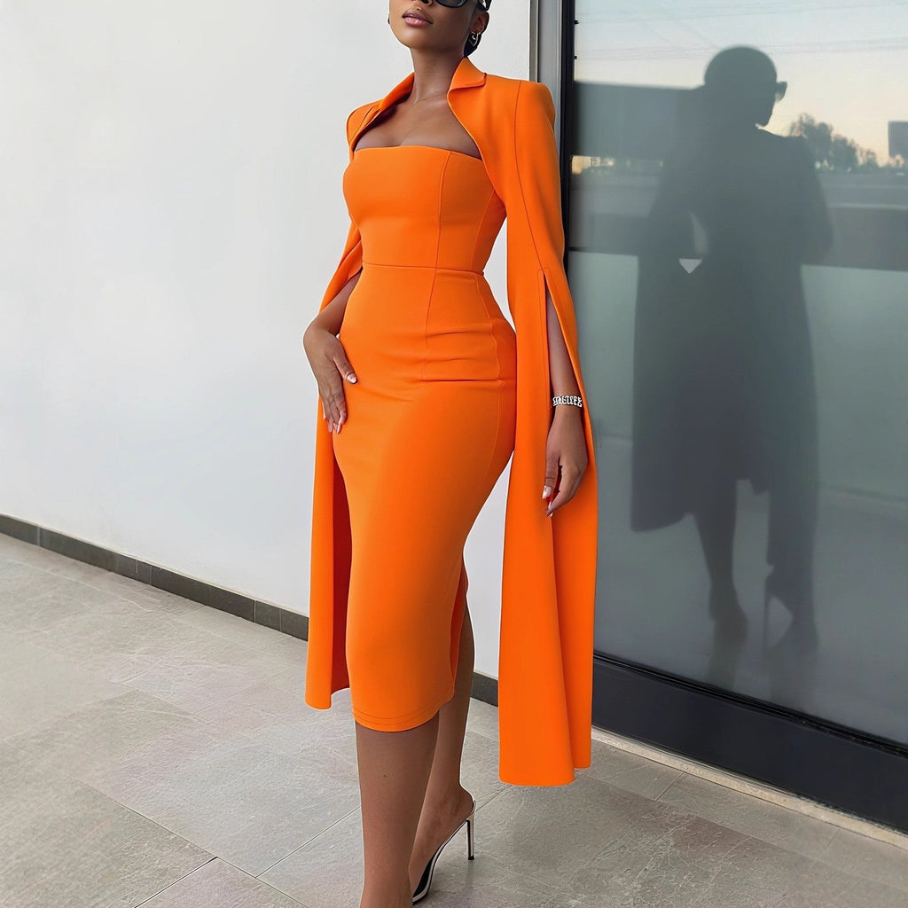 Hip-hugging Tube Top Dress Cloak 2-piece Sets