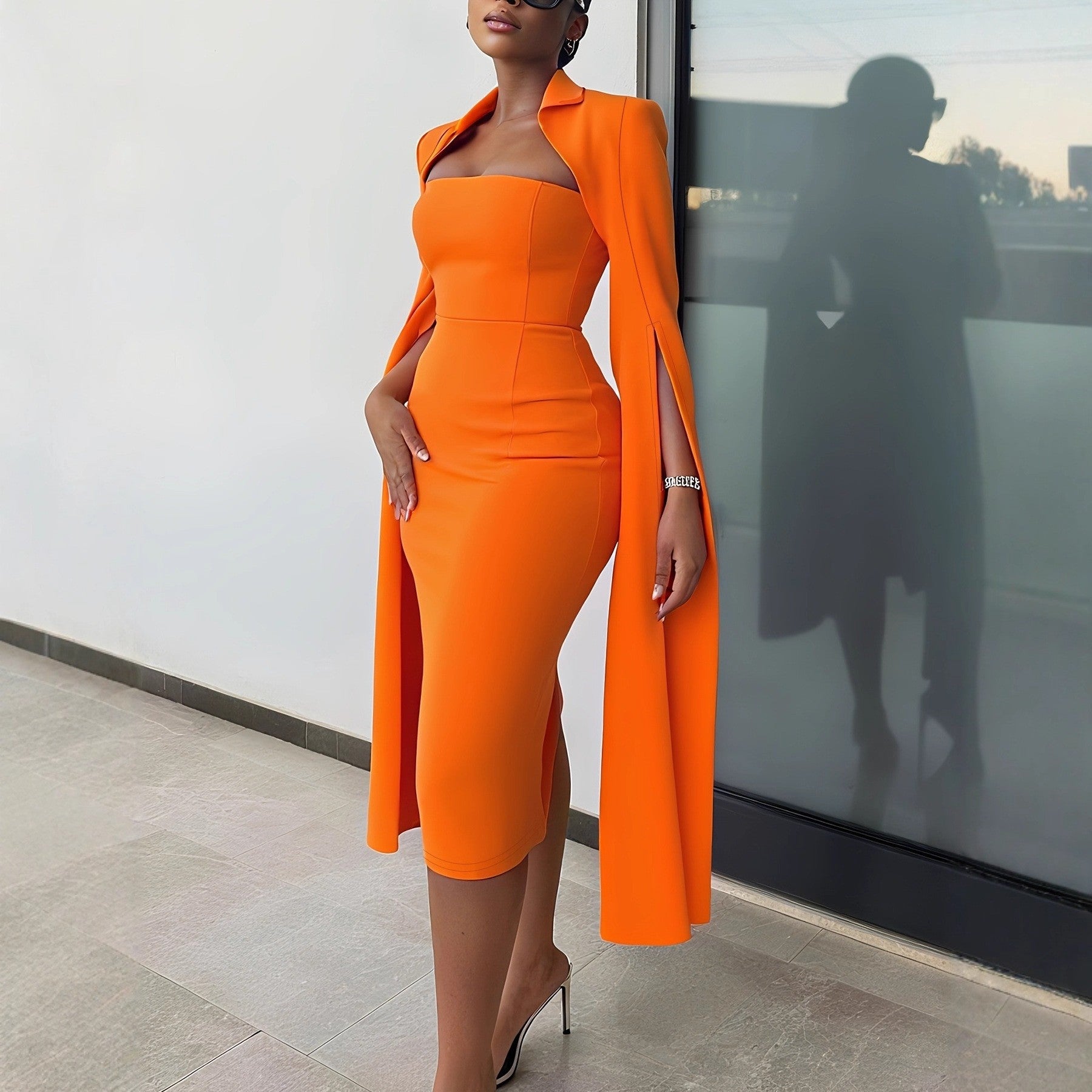 Hip-hugging Tube Top Dress Cloak 2-piece Sets