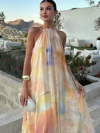Halter Neck Elegant Off-shoulder Double-layered Loose Long Dress