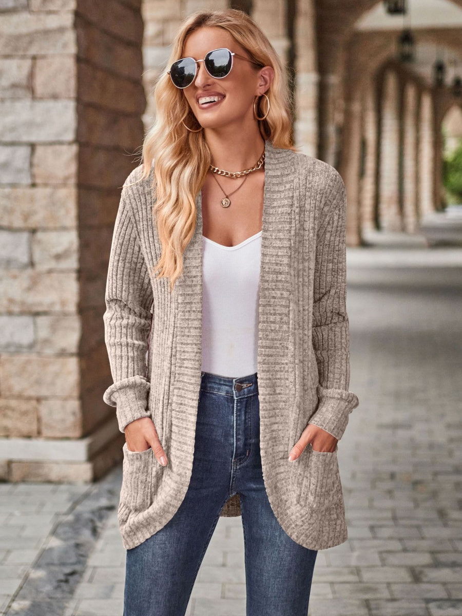 Roughed Ribs Leisure Splicing Long Sleeve Cardigans