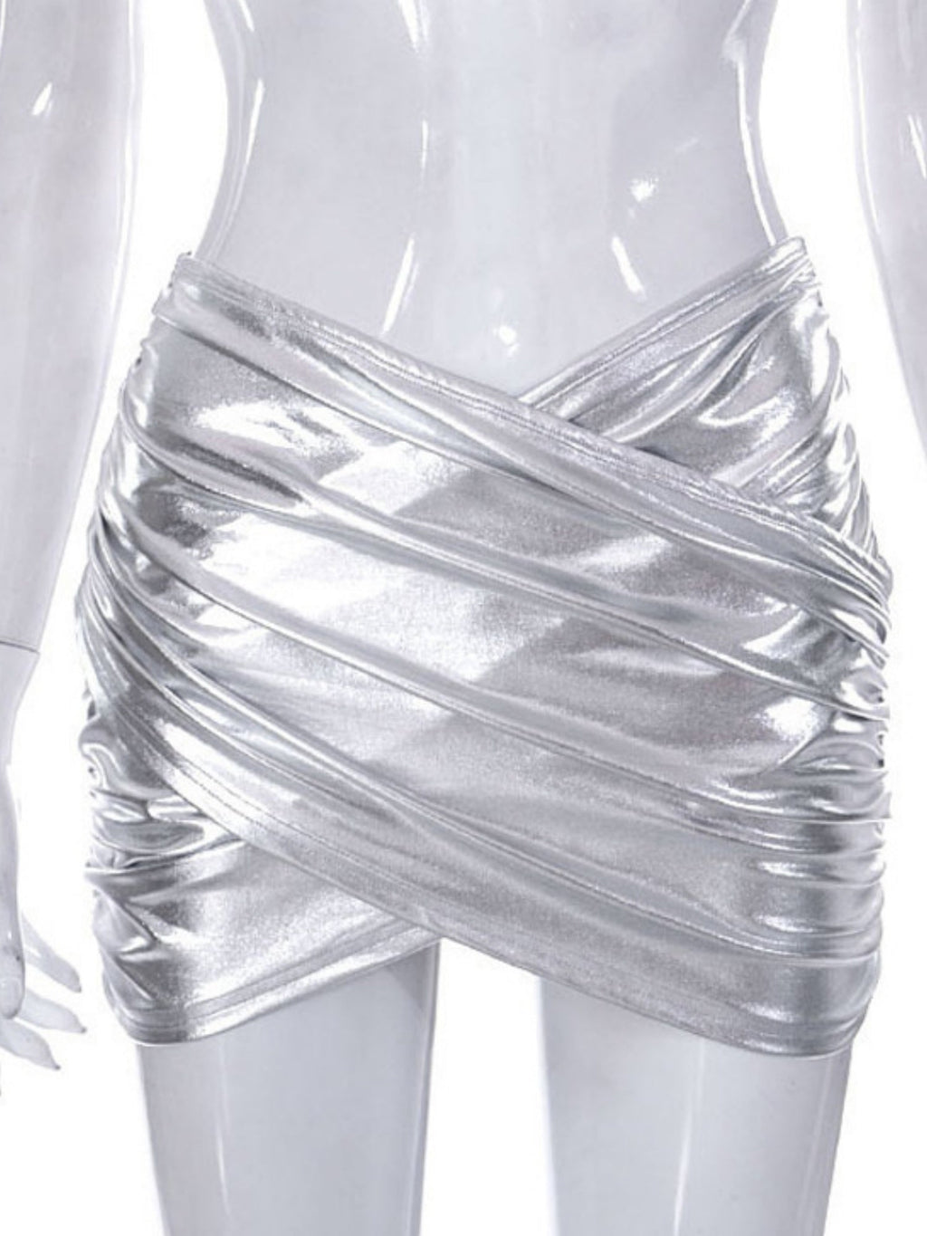 PVC Glossy Patent Leather Cross Pleats Sexy Short Skirt