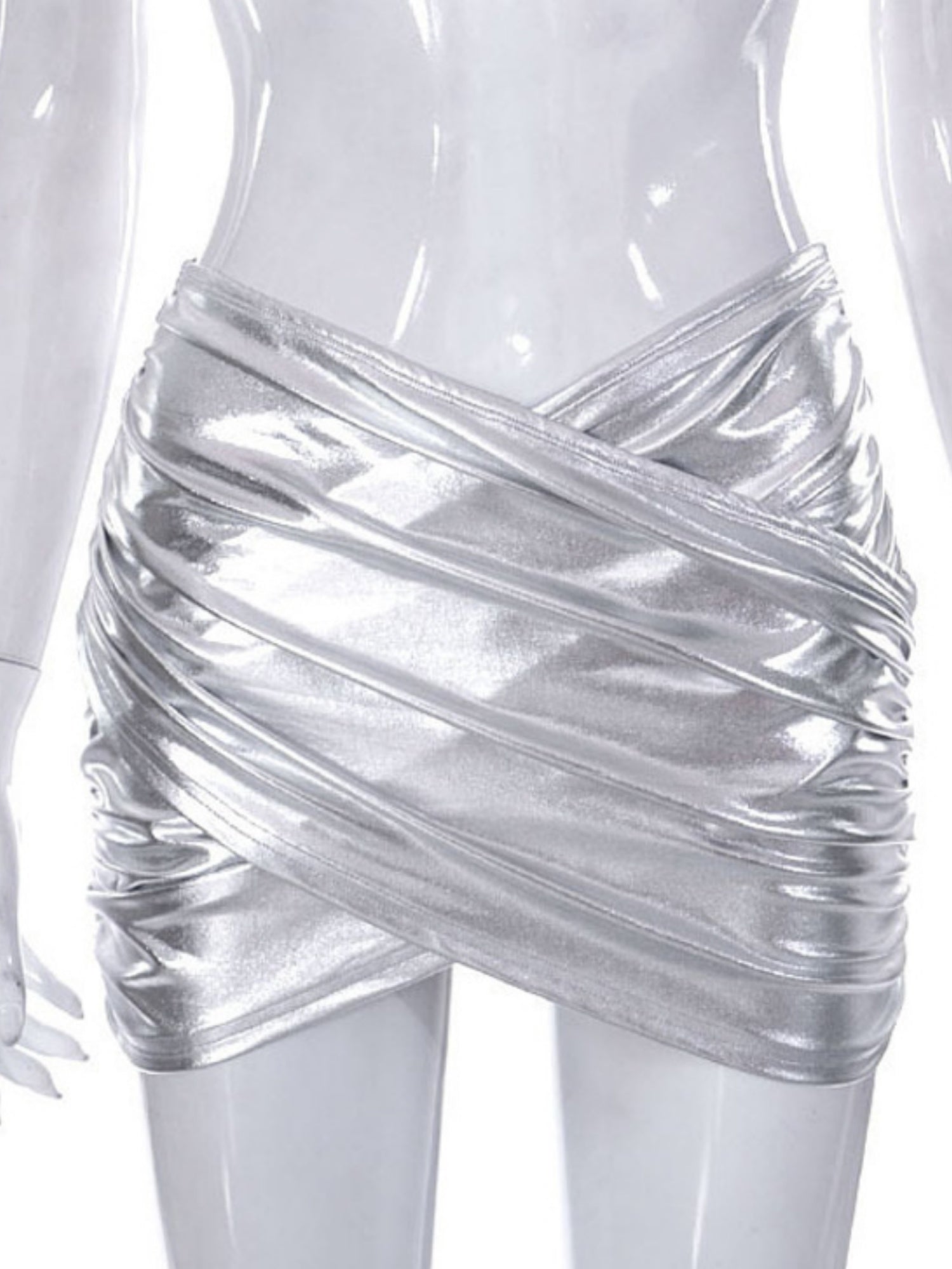 PVC Glossy Patent Leather Cross Pleats Sexy Short Skirt