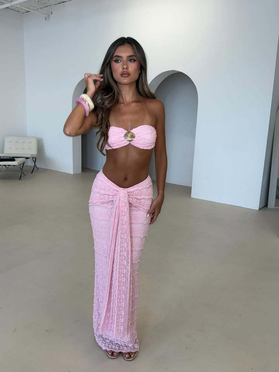 Lace Jacquard Two-piece Swimsuit Set For Vacation And Beach Leisure