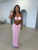Lace Jacquard Two-piece Swimsuit Set For Vacation And Beach Leisure