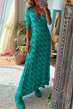 Scoop Neck 3/4 Sleeve Maxi Floral Dress