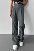 High Rise Pocketed Straight Leg Suit Pants