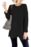 Drop Shoulder Side Split Loose Sweater