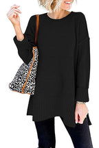 Drop Shoulder Side Split Loose Sweater