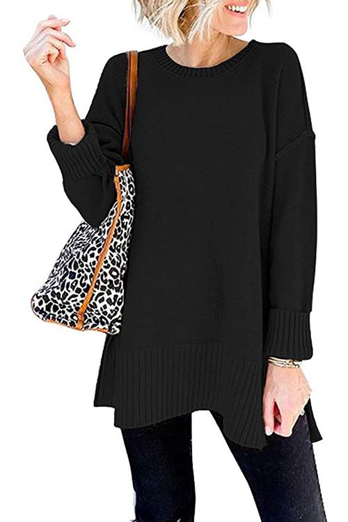 Drop Shoulder Side Split Loose Sweater