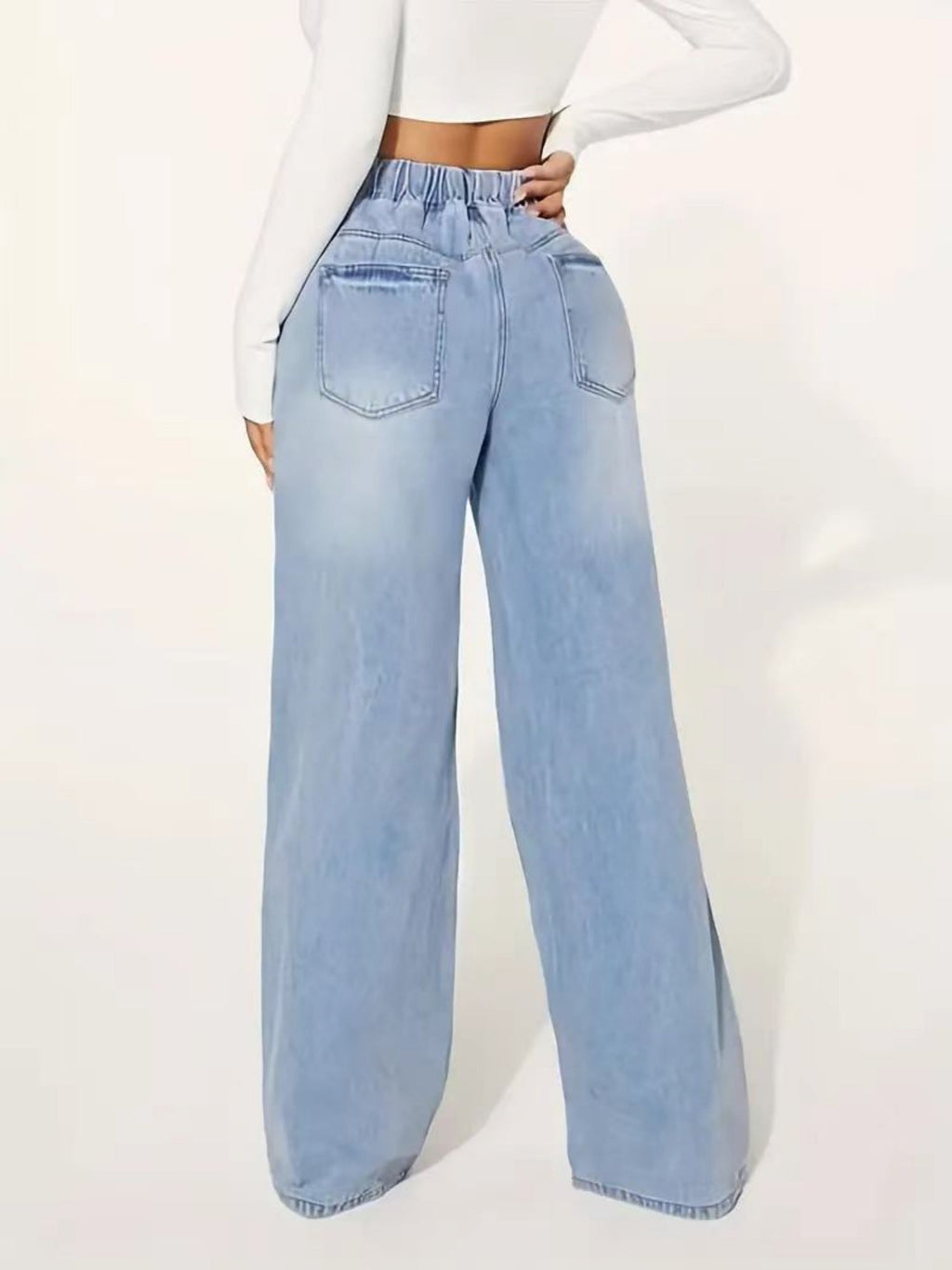 High-waisted Drawstring Loose Wide-leg Jeans