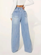 High-waisted Drawstring Loose Wide-leg Jeans