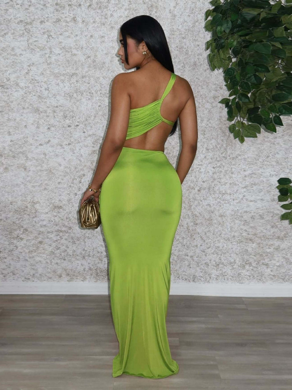 Ribbon Pleated One Shoulder Backless Maxi Dresses