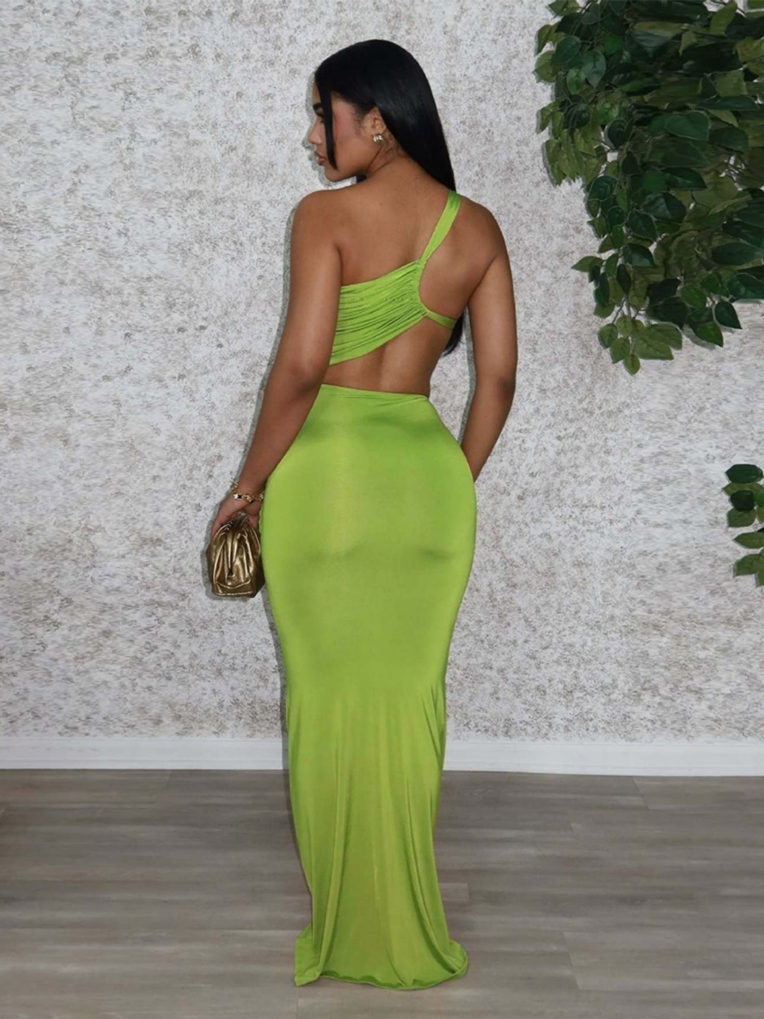 Ribbon Pleated One Shoulder Backless Maxi Dresses