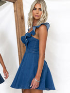 Denim Flying Sleeves Backless Mini&Short Dresses