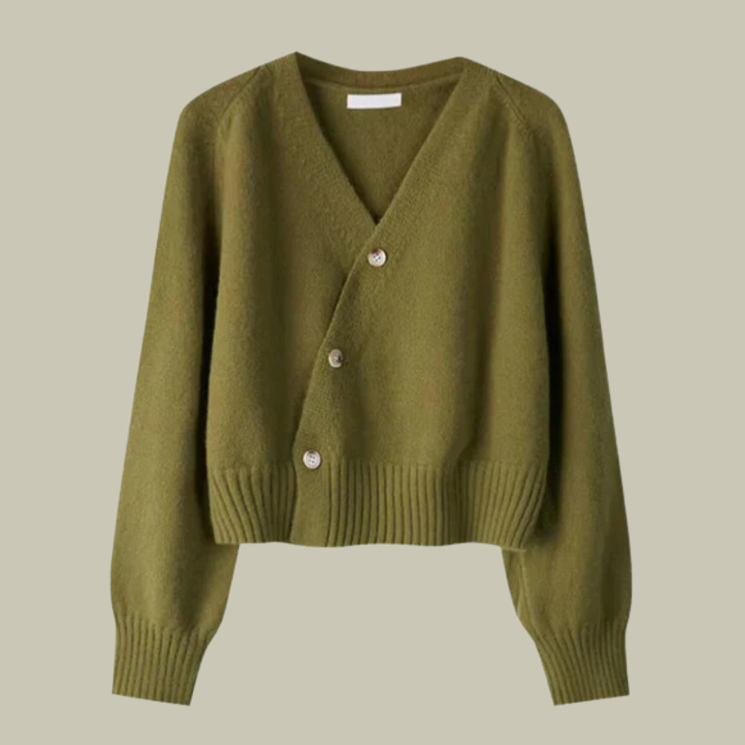 | Women’s Cross Button V Neck Merino Wool Sweater