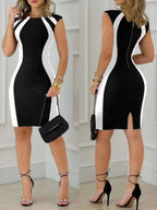Black And White Splicing Color-blocked Hip-hugging Mini&Short Dresses