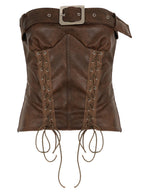 PU Leather Openwork Straps Metal Buckle Bra Strapless Vest