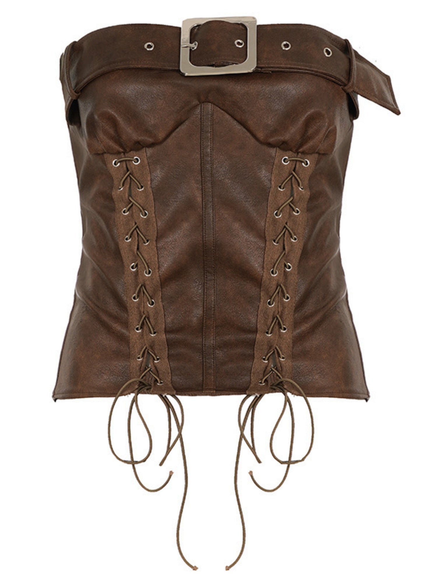 PU Leather Openwork Straps Metal Buckle Bra Strapless Vest