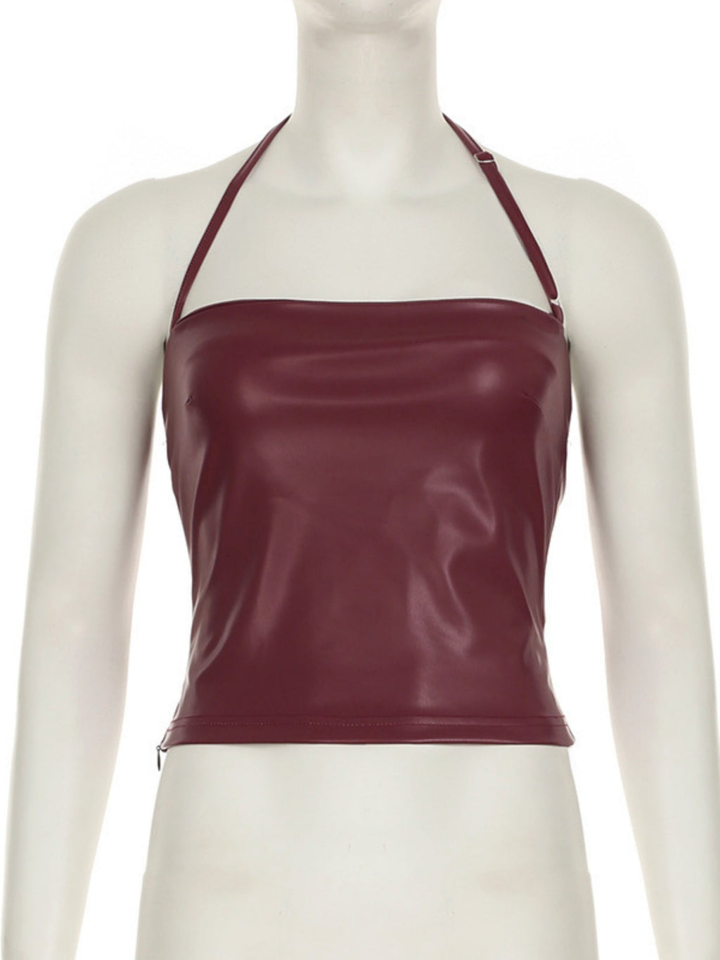 PU Leather Neckband Backless And Waist-cinching Tank Tops