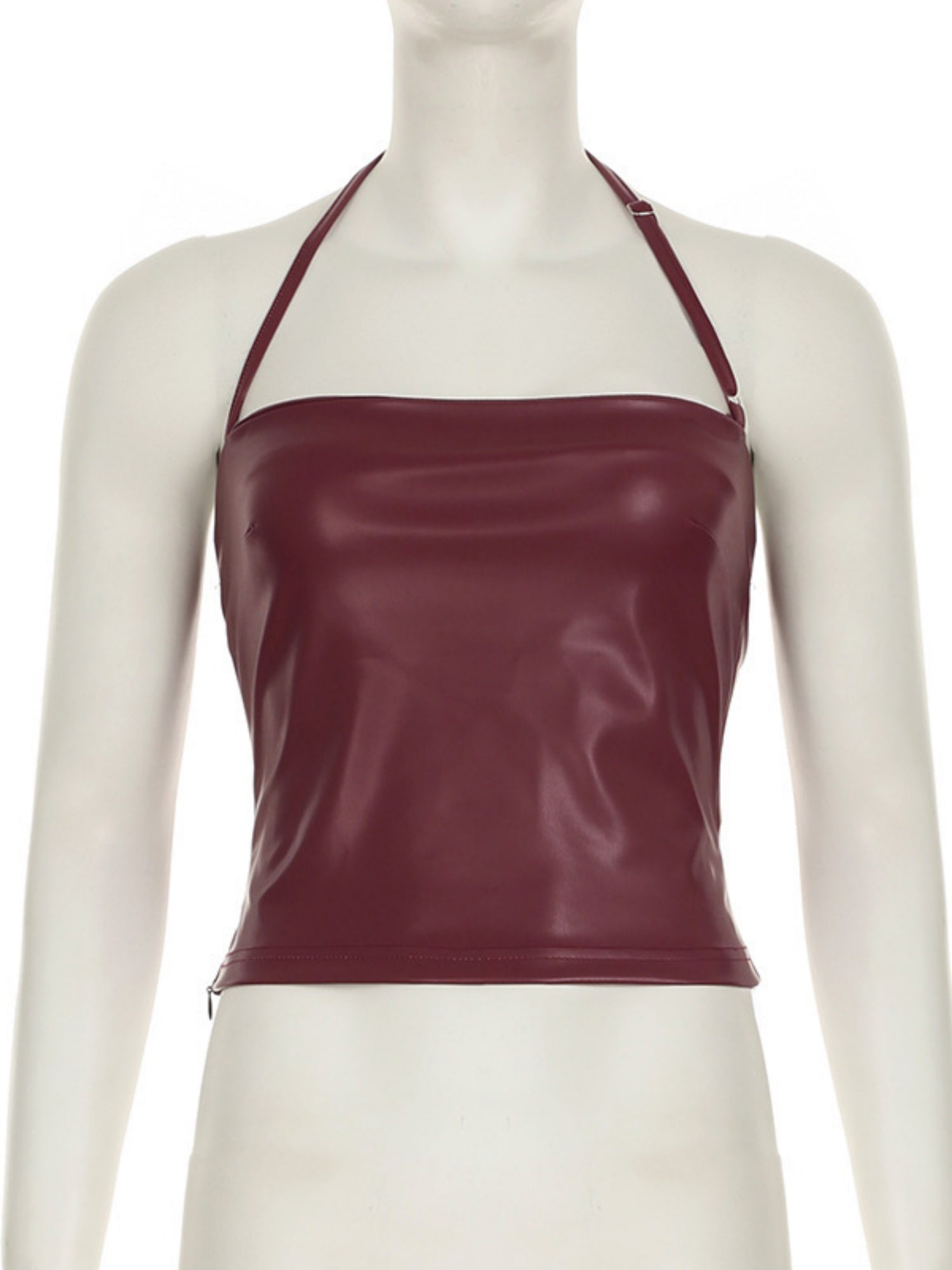 PU Leather Neckband Backless And Waist-cinching Tank Tops
