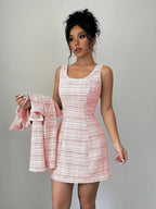 Single-breasted Short Jacket Fitted Dress 2-piece Sets