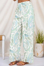 Elastic Waist Paisley Print Pocketed Wide Leg Pants
