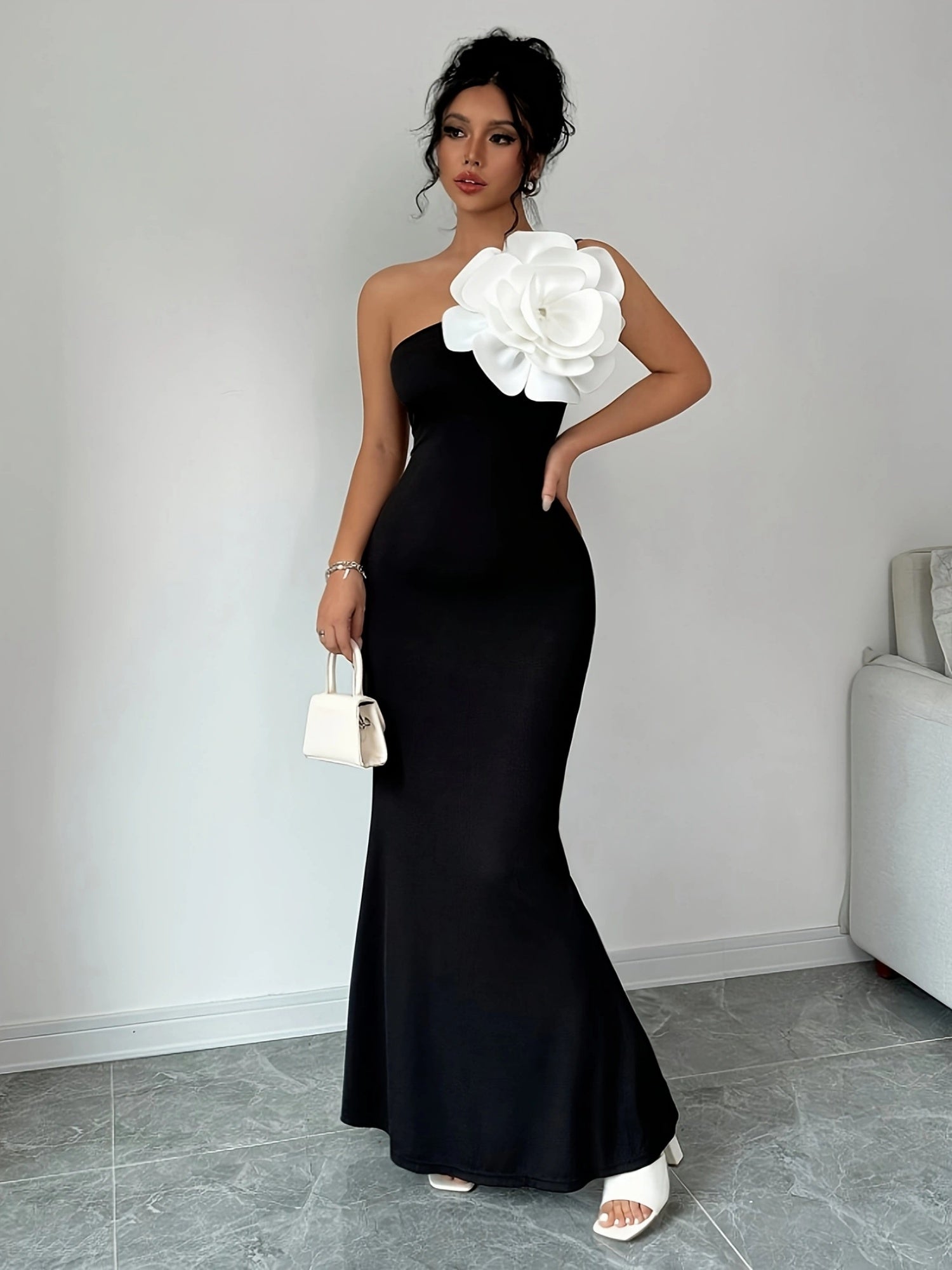 Flowers Color-blocked Waist-cinching And Hip-hugging Maxi Dresses