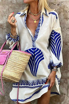 Embroidered V-Neck Balloon Sleeve Oversized Mini Dress