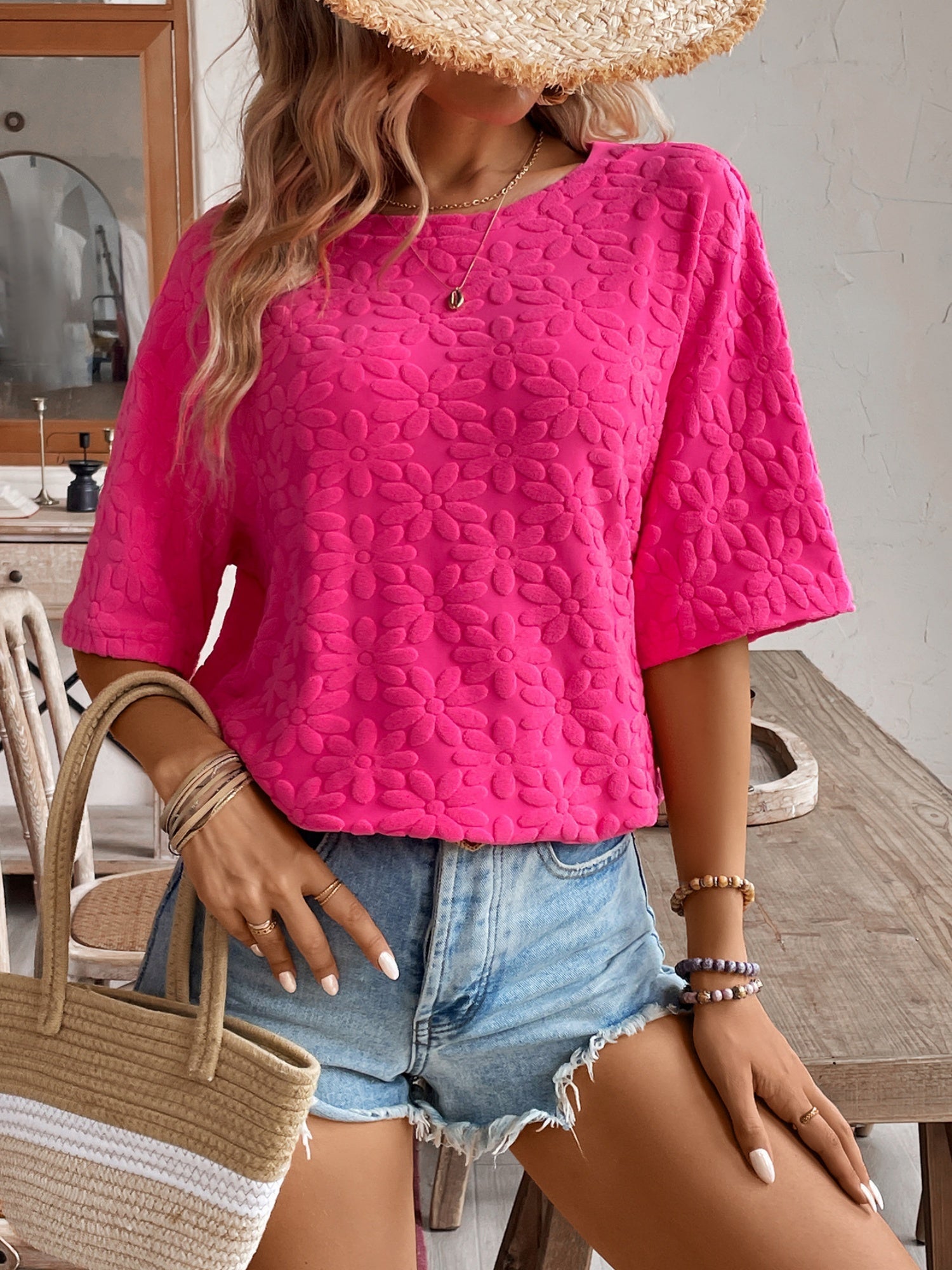 Sunflower Jacquard Short-sleeved T-shirt