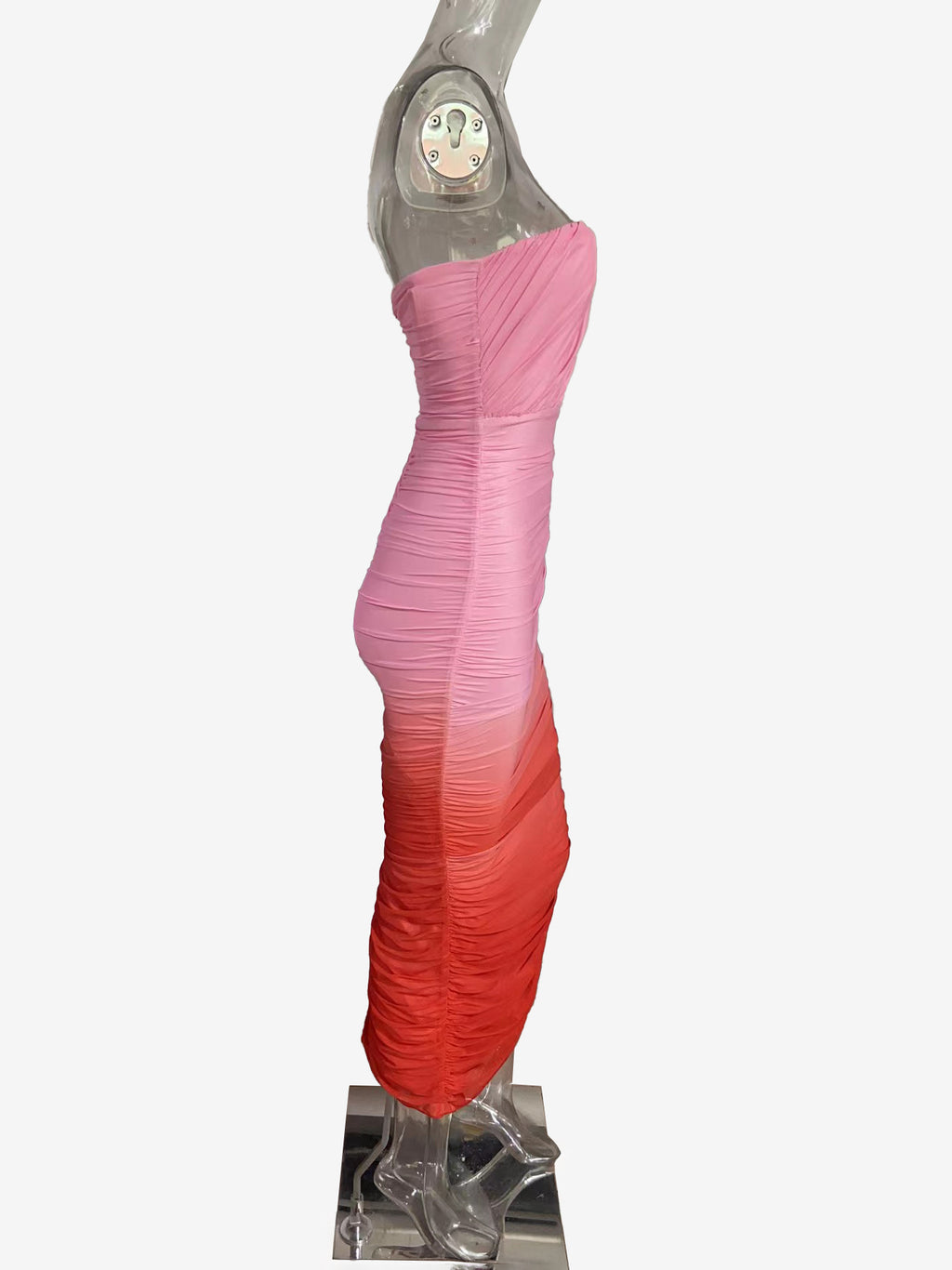 Ombre Strapless Maxi Dress for Women - Peach Ruched Bodycon Tube Dress with Back Slit - Summer Resort Wear 2026