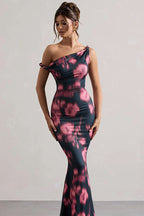 Floral Print One Shoulder Knot Mermaid Maxi Dress