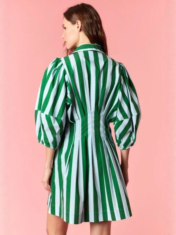 Chloe  Striped Puff Sleeve Mini Shirt Dress
