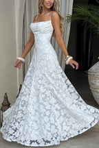 Francis Custom Floral Burnout Fabric Cowl Neck Back Lace-up Maxi Dress