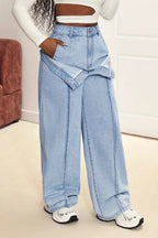 Paneled Dual Waist Stylish Slim Straight Street Jeans