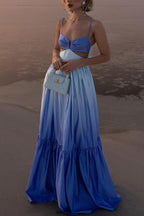 Ocean Breeze Gradient Color Print Cutout Waist Tiered Maxi Dress