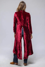 Velvet Solid Vintage Split Long Loose Cardigan Overcoat