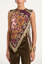 Stunning Floral Print Asymmetric Tassel Trim Scarf Top