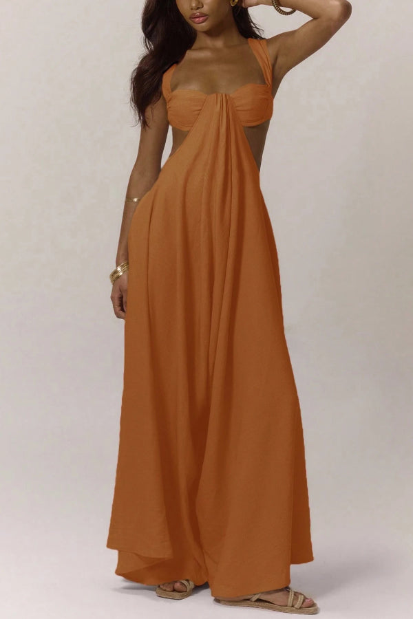 Solid Color Casual Camisole Loose Stretch Wide-leg Jumpsuit