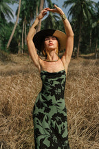 Floral Print Spaghetti Strap Cowl Neck Slip Maxi Dress